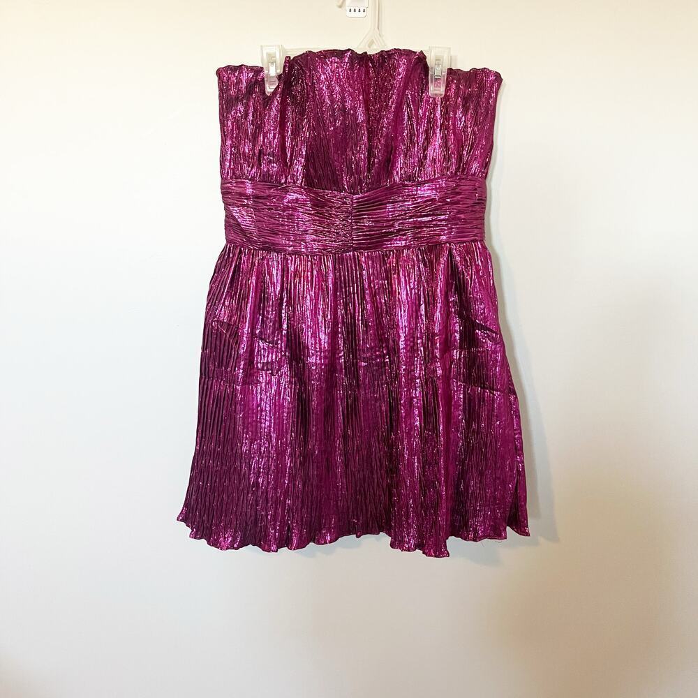Maniju magenta pink metallic mini dress medium NWT